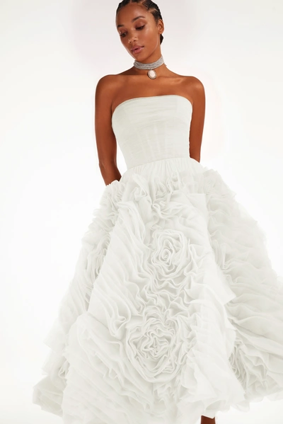 Milla Dramatically Flowered Tulle Dress In White In White