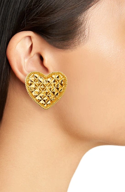 Shop Moschino Morphed Heart Raised Clip-on Earrings In Shiny Gold