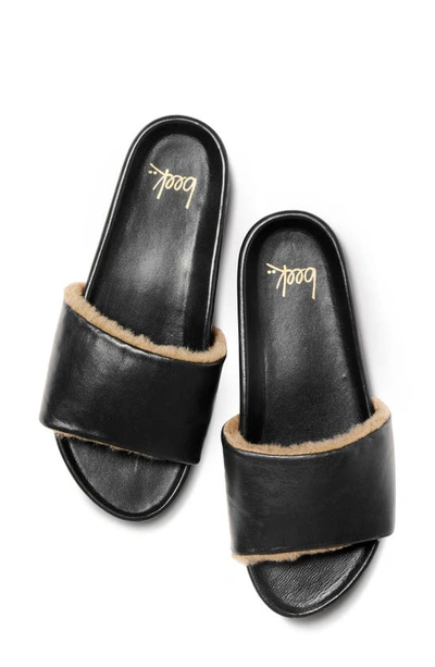 Shop Beek Gallito Genuine Shearling & Leather Sandal In Black/ Bronze