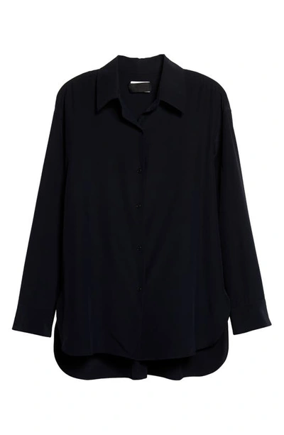 Shop Nili Lotan Julien Silk Button-up Shirt In Dark Navy