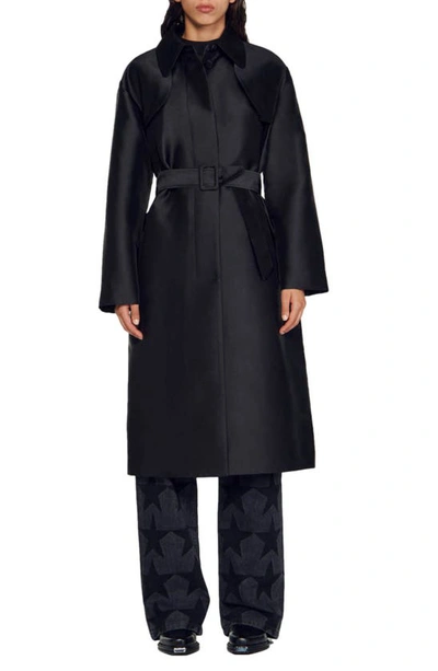 Shop Sandro Trench Coat In Black