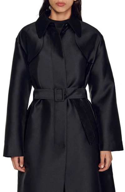 Shop Sandro Trench Coat In Black