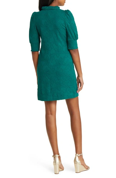 Shop Lilly Pulitzer Elsey Floral Jacquard Puff Sleeve Dress In Evergreen Knit Pucker Jacquard