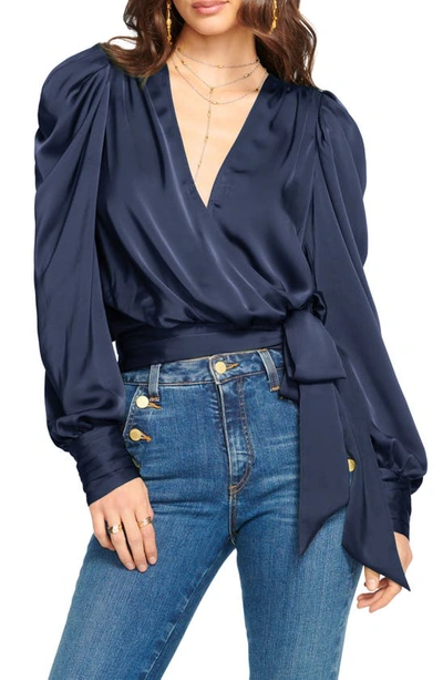 Shop Ramy Brook Pauline Satin Wrap Front Blouse In Navy