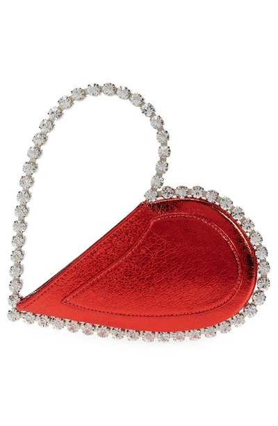 Shop L'alingi Love Crystal Metallic Leather Top Handle Bag In Red