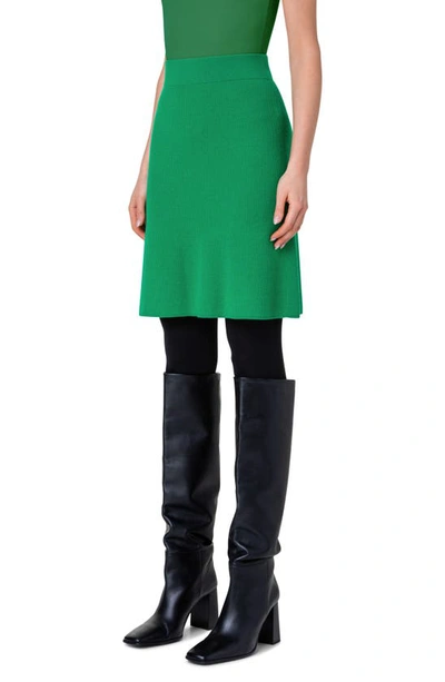 Shop Akris Punto Stretch Virgin Wool & Cashmere Rib Sweater Skirt In 057 Tech Green