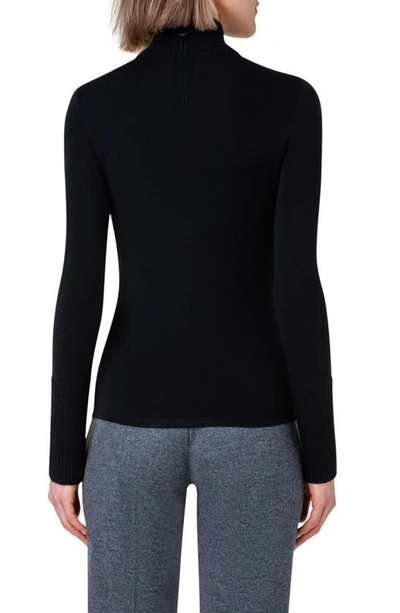 Shop Akris Punto Notch Mock Neck Milano Knit Virgin Wool Sweater In 009 Black