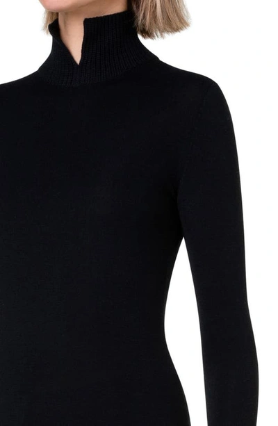 Shop Akris Punto Notch Mock Neck Milano Knit Virgin Wool Sweater In 009 Black