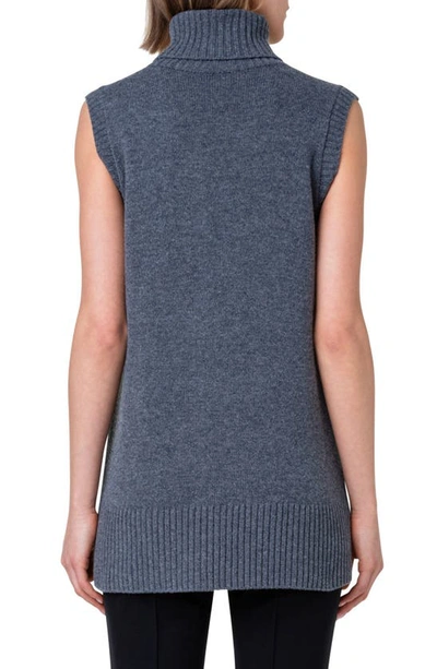 Akris Punto Long Wool Cashmere Turtleneck Top In 085 Slate