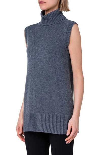 Akris Punto Long Wool Cashmere Turtleneck Top In 085 Slate