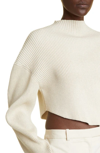 Shop The Row Danana Asymmetric Crop Cotton Rib Sweater In Porcelain