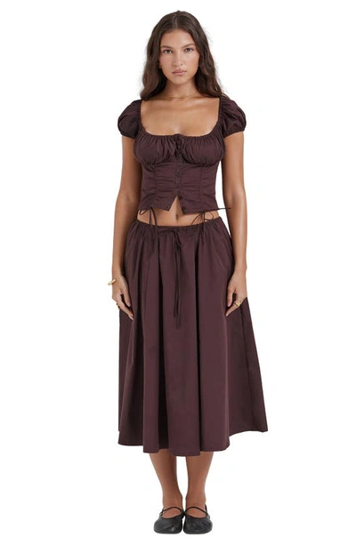 Shop House Of Cb Kitty Puff Sleeve Corset Crop Top In Rich Brown