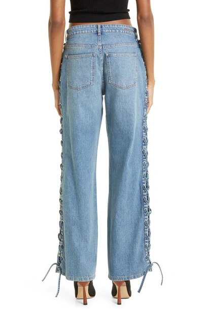 Shop Gestuz Saima Lace-up Straight Leg Jeans In Mid Blue Washed