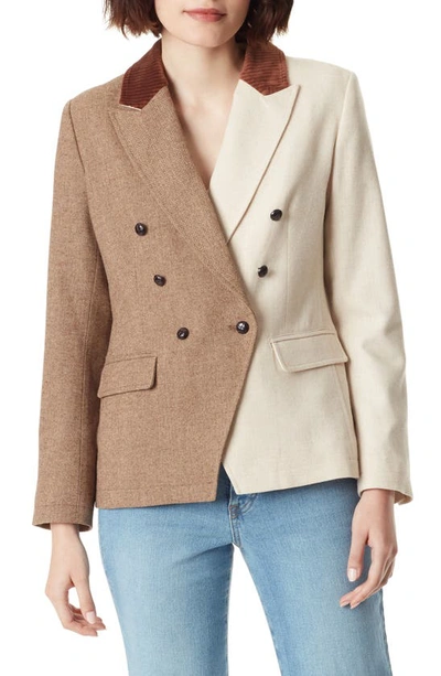Sam Edelman Imogen Colorblock Herringbone Double Breasted Blazer In Slate Black - Mila Plaid Combo