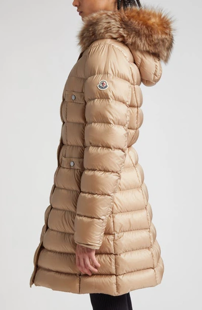 Shop Moncler Hirmafur Quilted Down Coat With Removable Genuine Shearling Trim In Brown