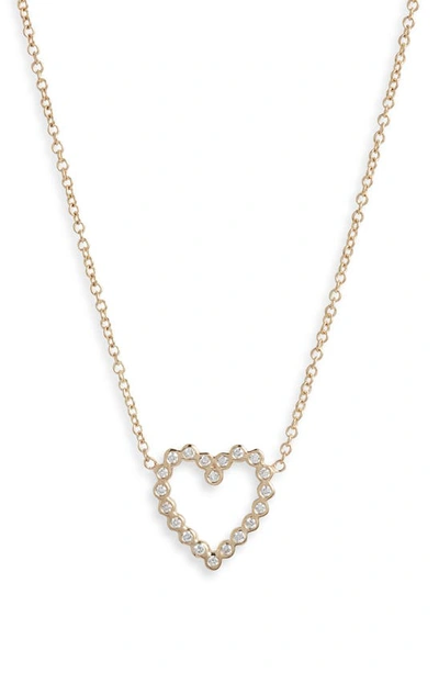 Zoë Chicco 14k Yellow Gold Bezel Diamonds Diamond Open Heart Pendant Necklace, 16-18 In 14k Yellow Gold