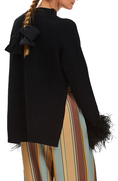 Shop Sleeper Agatha Feather Trim Wool & Cashmere Pajama Sweater In Black