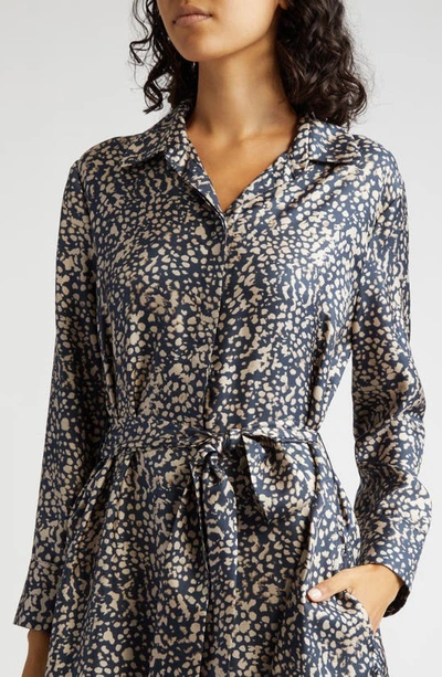 Shop Max Mara Gemma Abstract Print Long Sleeve Silk Midi Shirtdress In Ultramarine