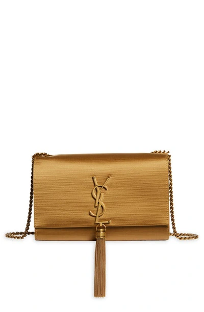 Shop Saint Laurent Small Kate Satin Shoulder Bag In Gold Dust