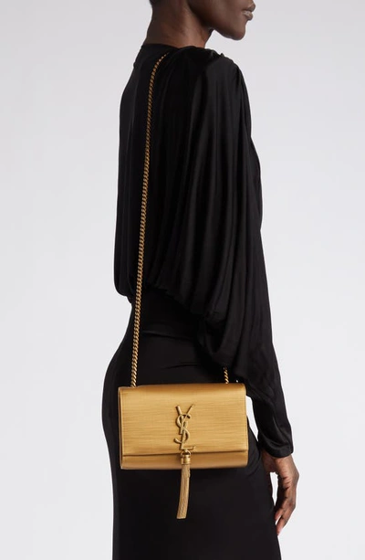 Shop Saint Laurent Small Kate Satin Shoulder Bag In Gold Dust
