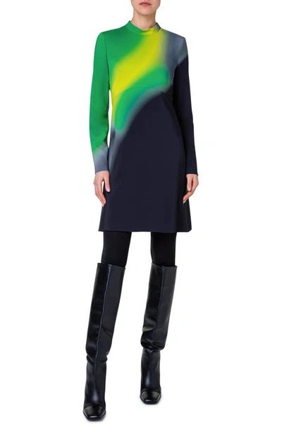Shop Akris Punto Disco Laser Long Sleeve Stretch Crepe Dress In 059 Tech-green Multicolor