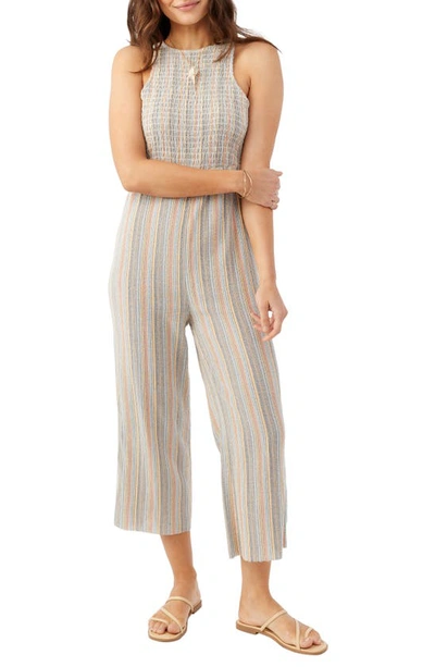 Shop O'neill Dellora Stripe Smocked Jumpsuit In Multi Colored