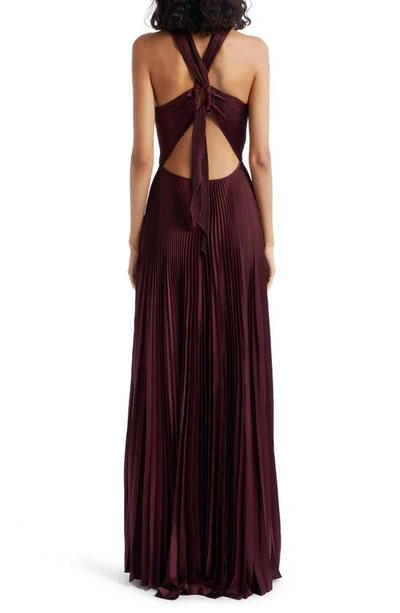 Shop A.l.c Athena Pleated Crossover Cutout Satin Maxi Dress In Chicory