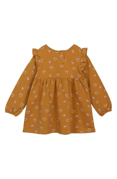 Shop Miles The Label Kids' Heart Print Long Sleeve Stretch Organic Cotton Dress In Rust