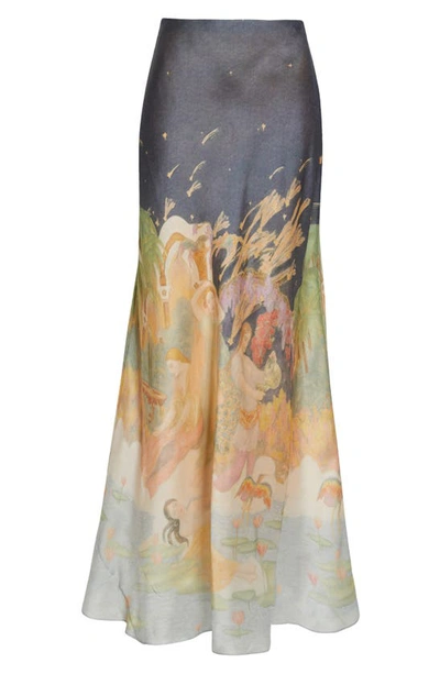 Shop Zimmermann Paradise Print Bias Cut Silk Skirt