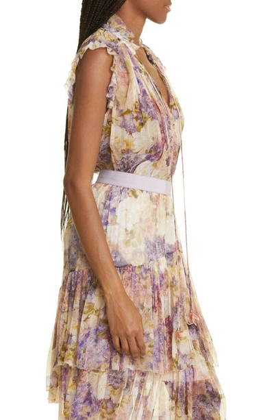 Shop Zimmermann Floral Frill Sleeveless Silk Georgette Blouse In Dreamy Floral