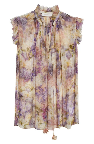 Shop Zimmermann Floral Frill Sleeveless Silk Georgette Blouse In Dreamy Floral
