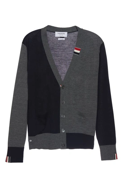 Shop Thom Browne Fun-mix Colorblock V-neck Wool Blend Cardigan In Navy
