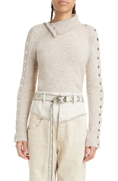 Shop Isabel Marant Malo Snap Detail Long Sleeve Sweater In Beige