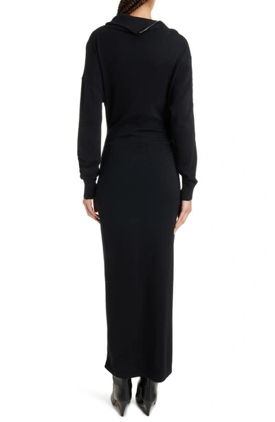 Shop Isabel Marant Gemmy Drape Collar Long Sleeve Dress In Black
