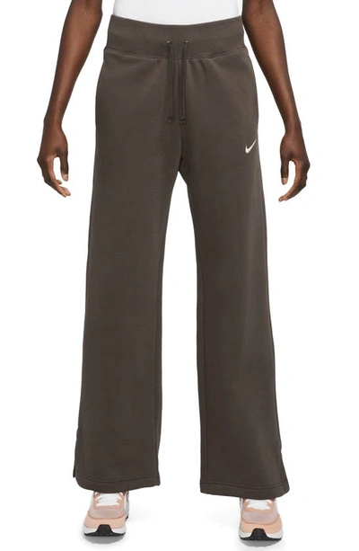 Nike Sportswear Phoenix High Waist Wide Leg Sweatpants In Baroque Brown/ Sail