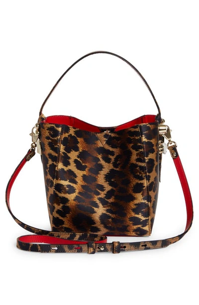 Shop Christian Louboutin Mini Cabachic Leopard Print Leather Bucket Bag In 5519 Brown/ Brown/ Gold