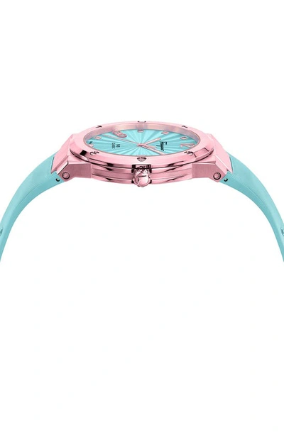 Ferragamo F-80 Classic Blue Dial Leather Strap Watch, 41mm In Rose Gold