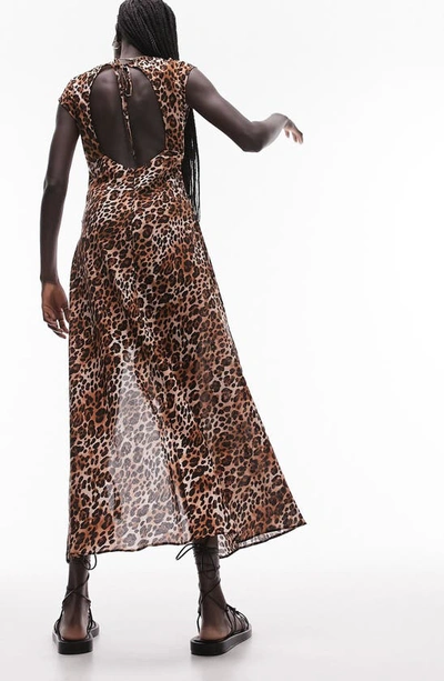 Shop Topshop Leopard Print Ladder Trim High-low Dress In Brown Multi