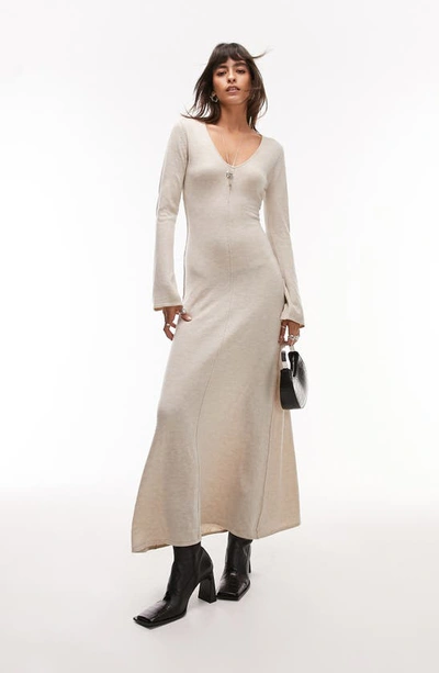 Topshop Long Sleeve V neck Maxi Dress In Stone ModeSens