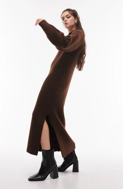 Shop Topshop Long Sleeve Maxi Sweater Dress In Brown