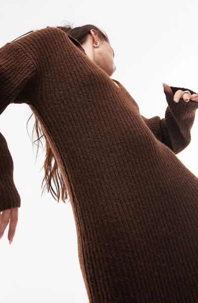 Shop Topshop Long Sleeve Maxi Sweater Dress In Brown
