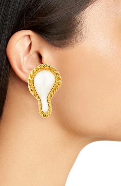 Shop Moschino Morphed Imitation Pearl Mismatched Earrings In Fantasy Print Shiny Gold