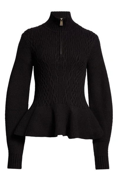 Shop Simkhai Susanna Quarter Zip Peplum Sweater In Black