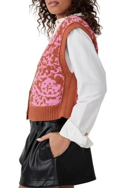 Shop Free People Tapestry Cotton Blend Sweater Vest In Cinna Magnolia Combo