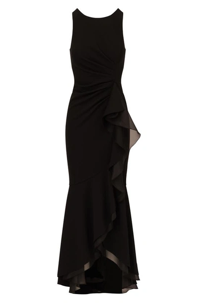 Adrianna Papell Ruffle Crepe Mermaid Gown In Black