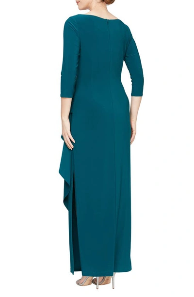 Alex Evenings Ruched Embellished Jersey Gown In Emerald Green