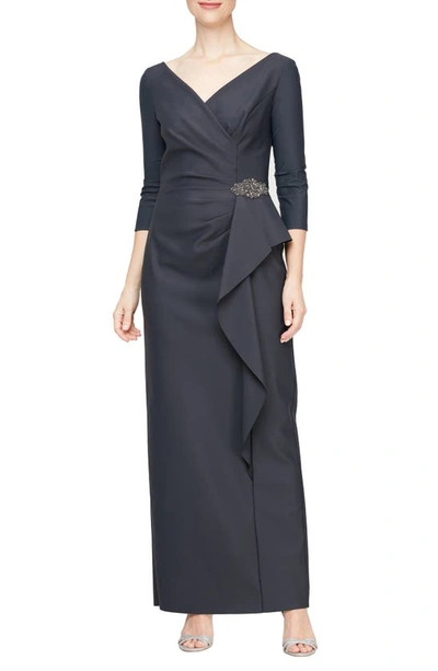 Shop Alex Evenings Ruched Column Gown In Charcoal