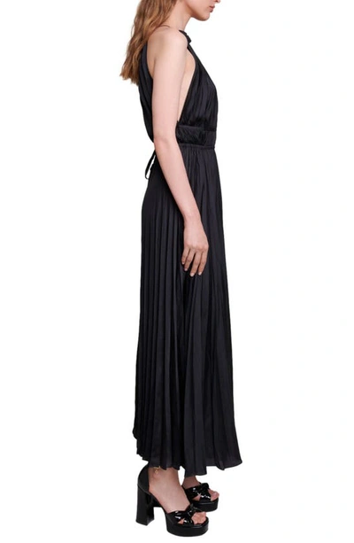 Shop Maje Revilly Pleated Maxi Dress In Black