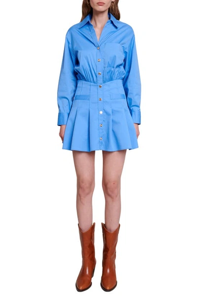 Shop Maje Audrela Long Sleeve Cotton Blend Shirtdress In Blue