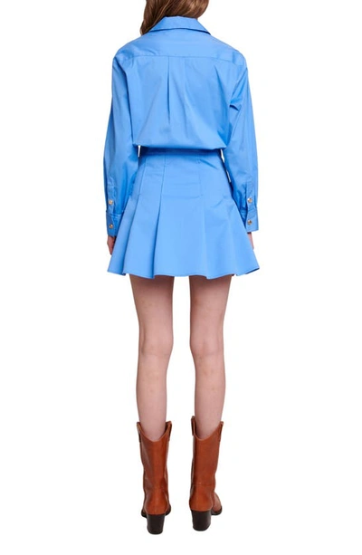 Shop Maje Audrela Long Sleeve Cotton Blend Shirtdress In Blue